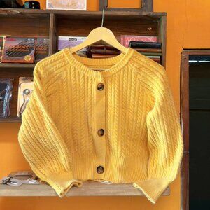 💛 Mustard Yellow Cable Knit Cardigan Cozy